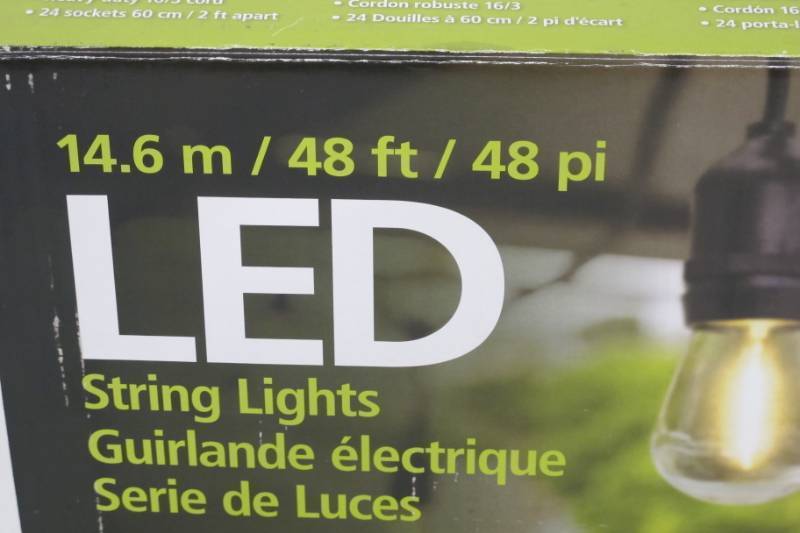lot 39 image: Feit Outdoor Weatherproof String Light Set 48ft 24 Light Sockets w 26 LED Bulbs