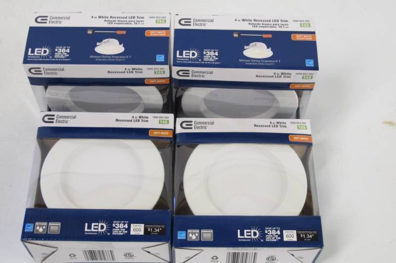 lot THD4 image: Case of 4 Commercial Electric 4 in. White Integrated LED Recessed Trim - NEW in Box