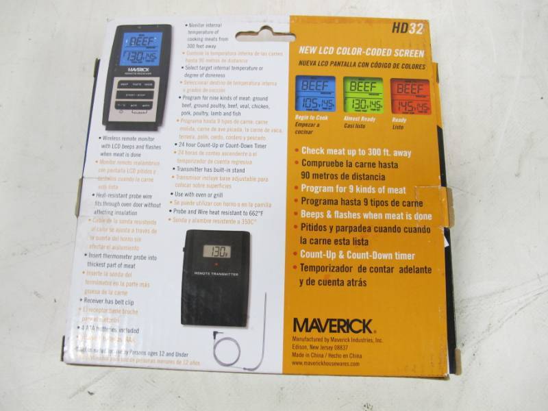 lot 62 image: Wireless Programmable Remote Cooking Thermometer - 300 Ft. Range - Warped Screen