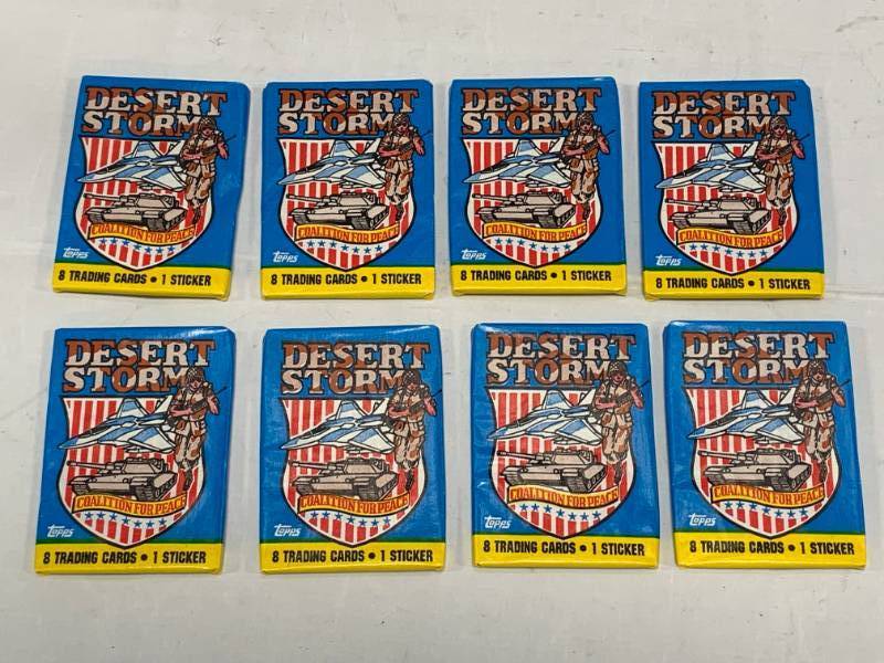lot 44 image: Lot of 8 Unopened Desert Storm Trading Cards Packs from 1991