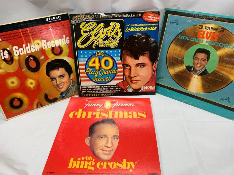 lot 62 image: Lot of 4 Record Albums (3 Elvis 1 Bing Crosby)