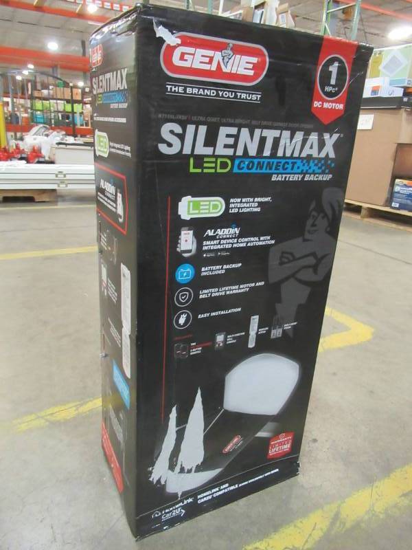 lot 210 image: Genie SilentMax LED Connect Ultra-Quiet Belt Drive Smart Garage Door Opener w LED lighting and Battery Backup, 7155L-TKSV - NEW in BOX