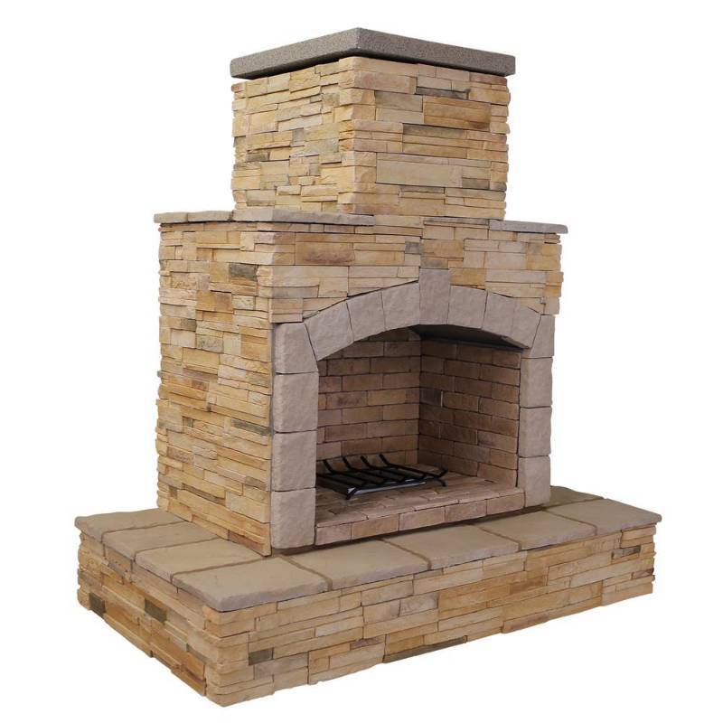lot 1 image: Cal Flame 78 in. Brown Cultured Stone Propane Gas Outdoor Fireplace, FRP908-3-APF - NEW AND PERFECT