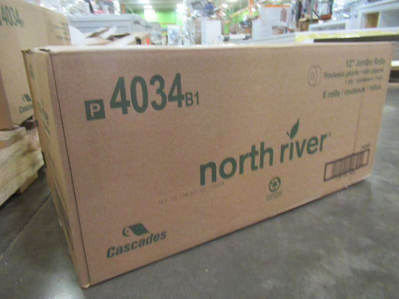 lot 134 image: Cascades 4034 North River Jumbo Roll Tissue, 1-Ply, White, 3 12 x 3500 (Case of 6 Rolls)