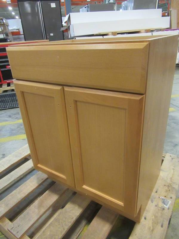 lot 22 image: Project Source Golden Single Sink Vanity - Missing Vanity Top  30 x 19 BAB VBCU3018