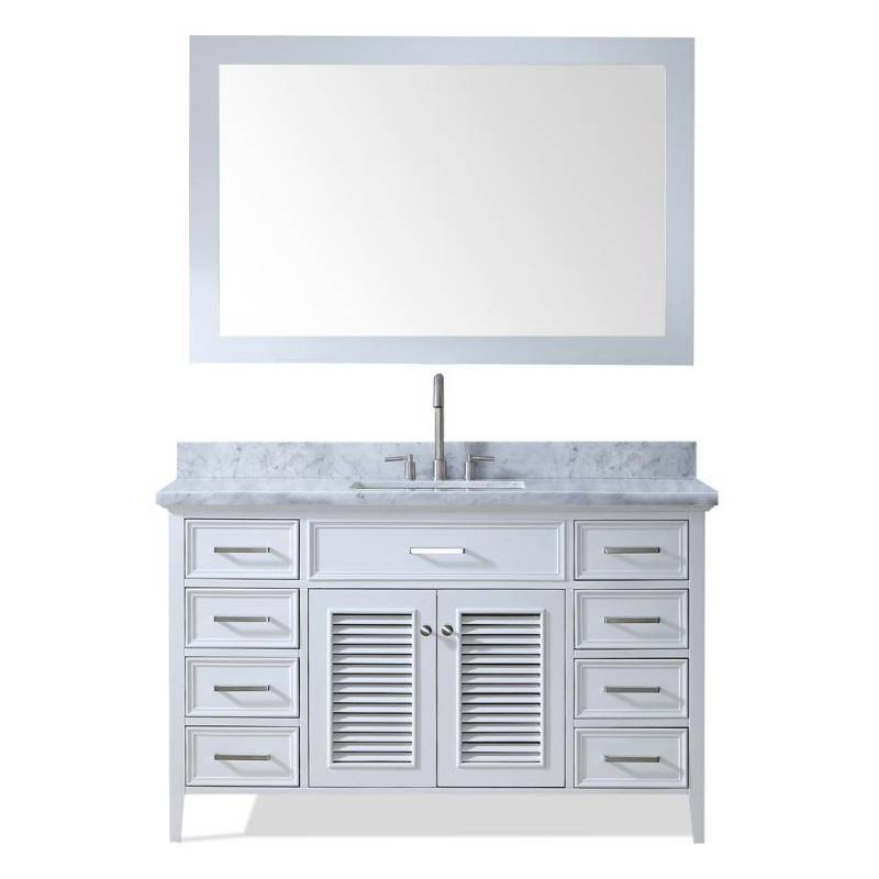 lot 27 image: Ariel Kensington 54 X 21 12 X 34 Tall (wo top) Bath Vanity in White - Missing Top, includes Mirror, D055S-WHT