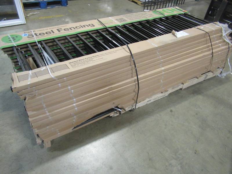 lot 81 image: 3 US Door & Fence Pro Series 32 x 93 Black Steel Fence Panels, F2GHDS93X32US.