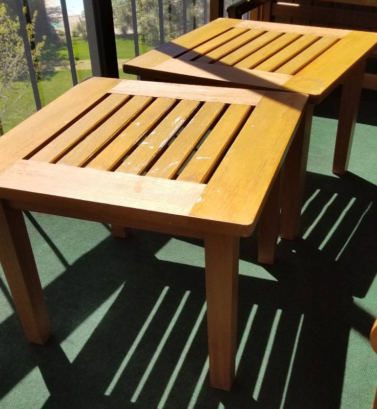 lot 6 image: Smith & Hawken Teak Square Side Table 1 of 3