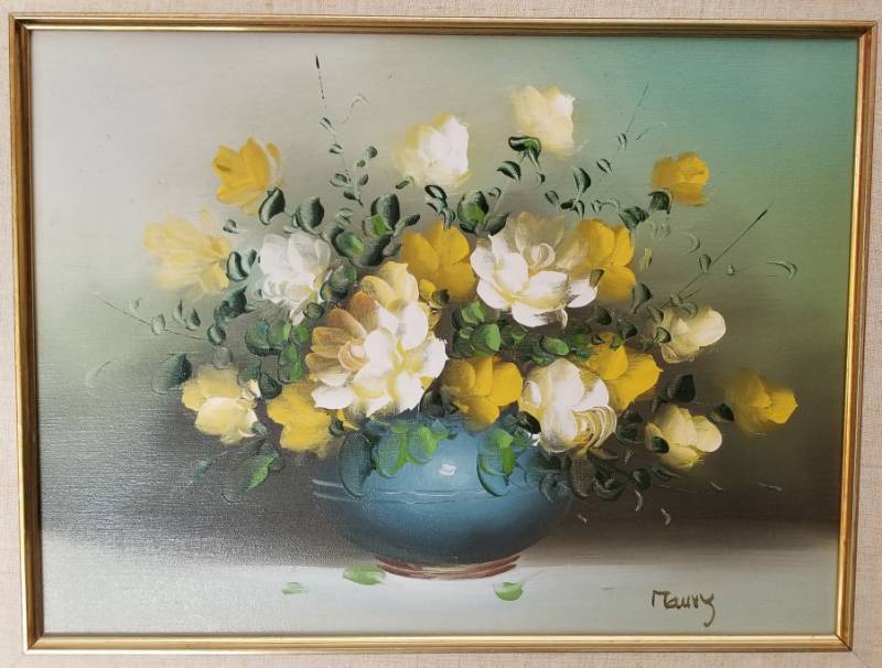 lot 31 image: Gold Gilt Framed Art Blooming Springtime Yellow Floral Bouquet
