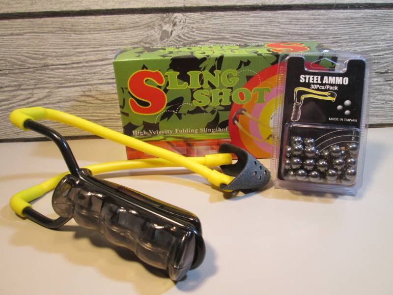 lot 110 image: Slingshot with Pack of 30 Steel Amm...
