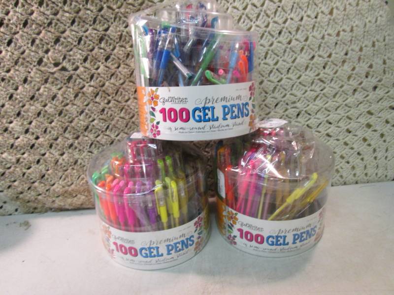 lot 262 image: Lot of 3 100-Pack Gel Pens each may...