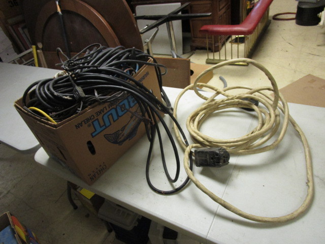 lot 139 image: BOX OF EXTENSION CORDS