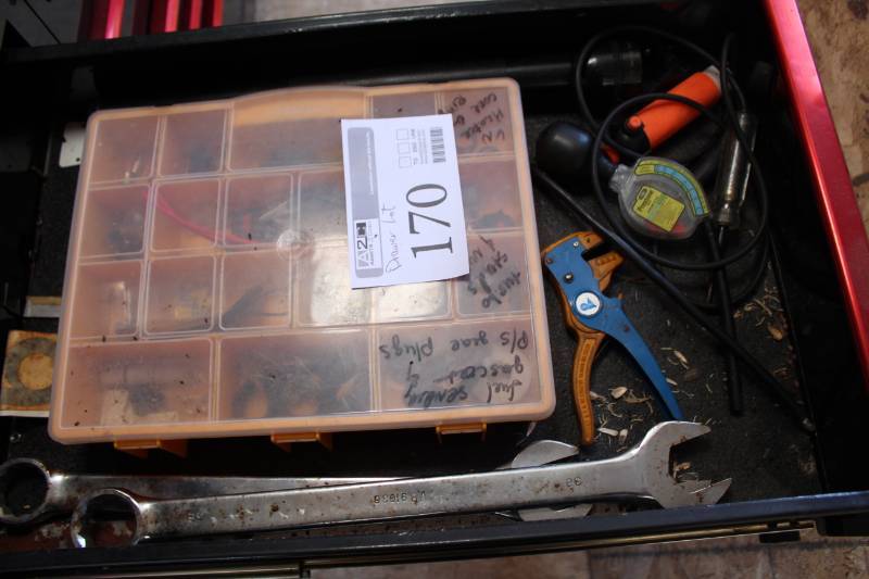 lot 170 image: Combination Wrenches, Electrical Hardware, Parts Organizer Case, Coolant Gauge