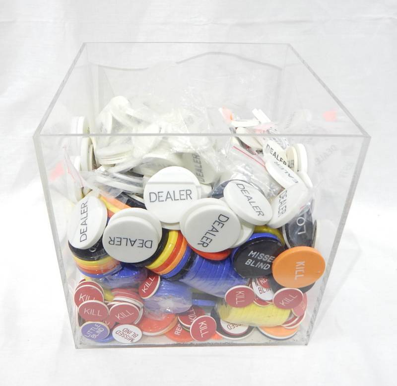 Lot of Hundreds of Mixed Dealer, Kill, Missed Blind, Big Blind, Little Blind and Other Poker Buttons