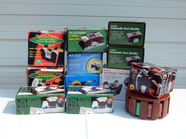 Lot of Automatic Card Shufflers, Poker Sets and Gaming Table Trays