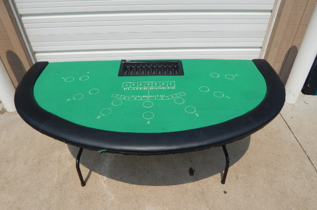 Tournament Used Seven Player Green Top Baccarat Table