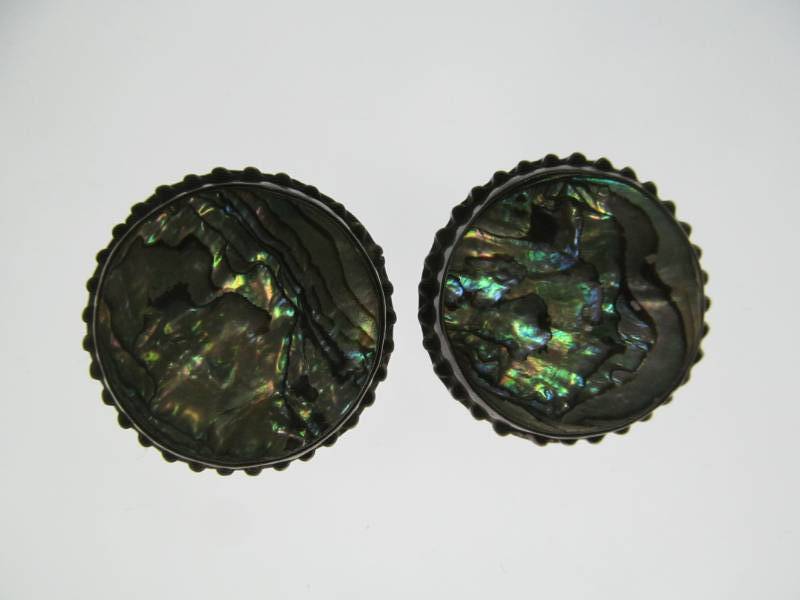 lot 57 image: Mexico Round Sterling Abalone Earrings