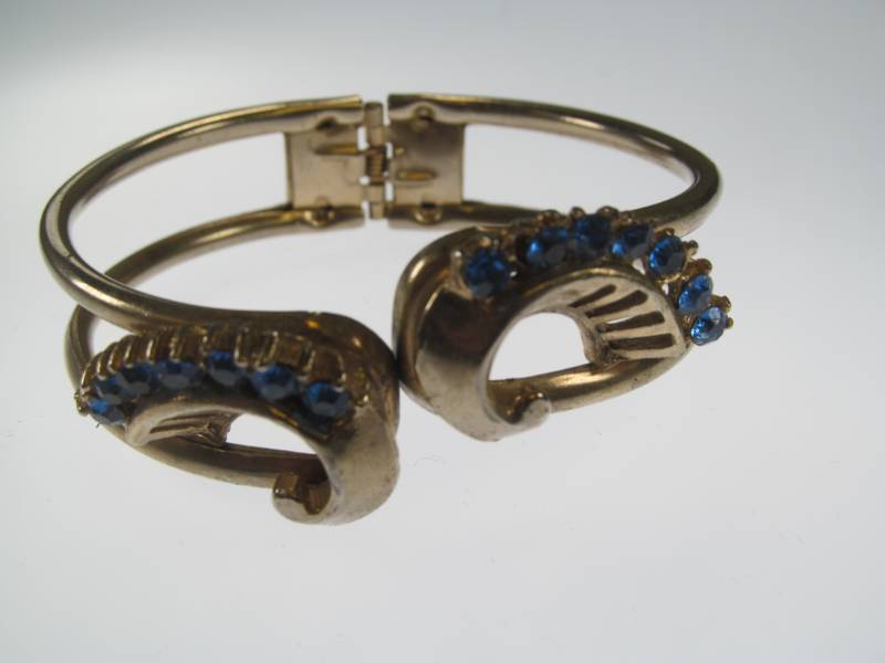 lot 61 image: Gold tone Blue Rhinestone Clamper Bracelet