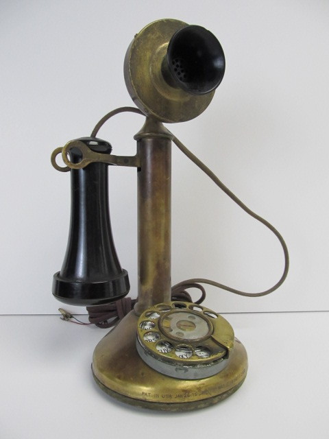 lot 19 image: Antique Brass Candlestick Telephone