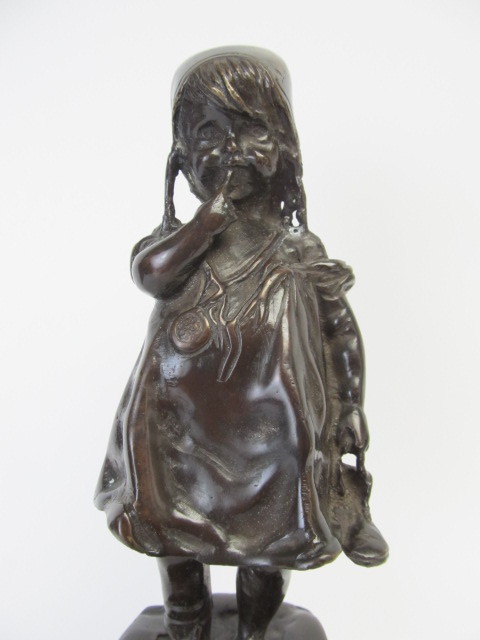 lot 27 image: Vintage Solid Bronze Girl on Chair Sculpture - after Juan Clara