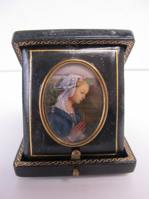 lot 63 image: Antique Signed 19th Century Hand Painted Miniature Portrait