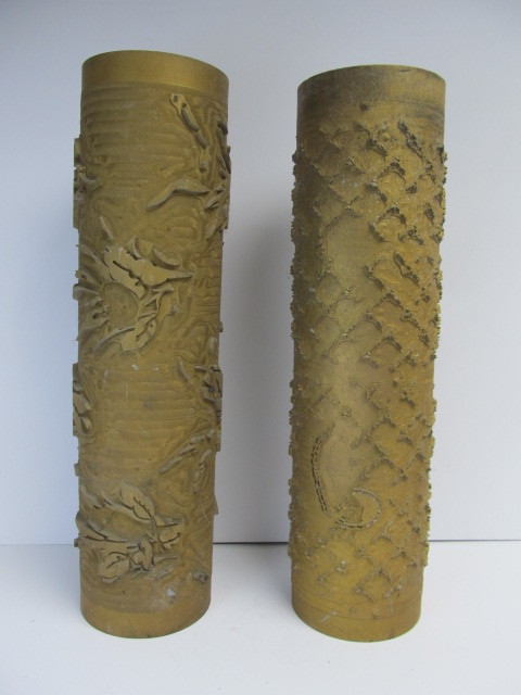 lot 69 image: 2 Large antique Cast Metal Art Nouveau Industrial Wallpaper Rollers
