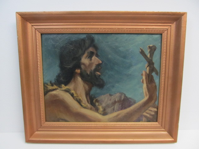lot 78 image: George Prout - Brown & Bigelow Illustration Artist Signed Original Oil Painting John the Baptist