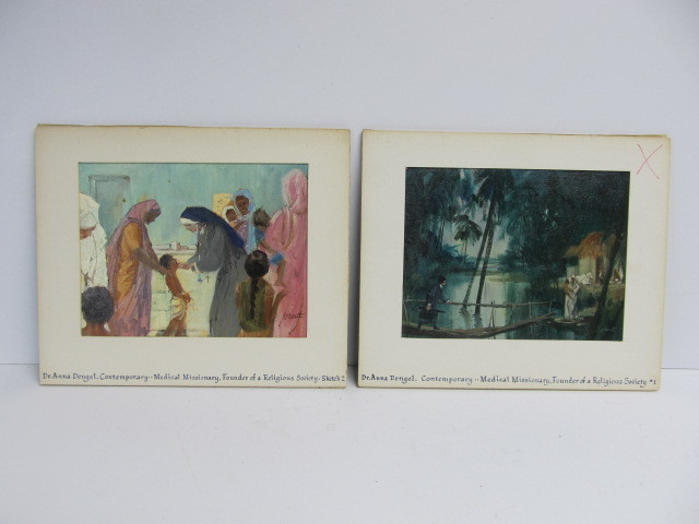 lot 80 image: George Prout - Brown & Bigelow Illustration Artist Pair of Signed Original Oil Paintings