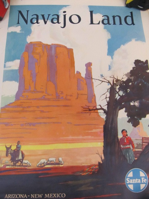 lot 101 image: Original 1949 NAVAJO LAND Santa Fe Railroad Poster