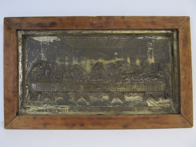 lot 102 image: Antique 19th Century Embossed CopperMetal Frieze Artwork Da Vincis Last Supper