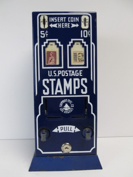 lot 122 image: Original 1930s Porcelain US POSTAGE STAMP Shipman Countertop Vending Machine