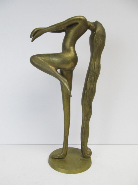 lot 128 image: Large Vintage Deco Brass 14.5 Figural Nude Statue