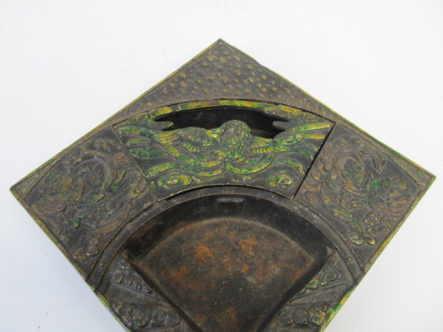 lot 130 image: Antique Chinese Cast Metal Ashtray Desk Set