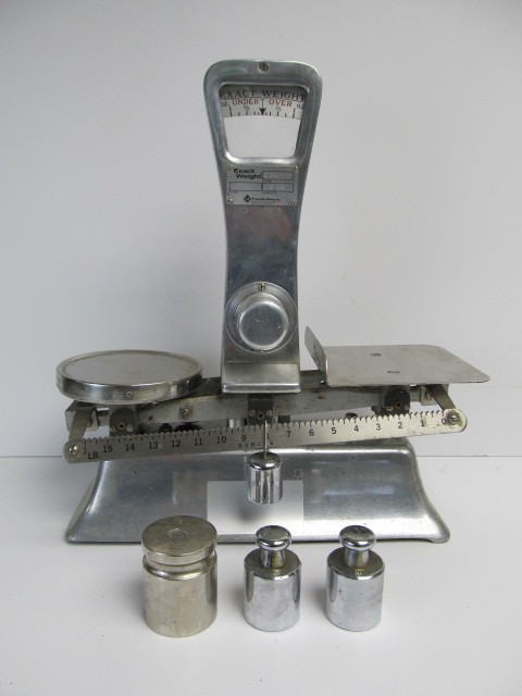 lot 153 image: Vintage Heavy Chrome Postal Scale wWeights