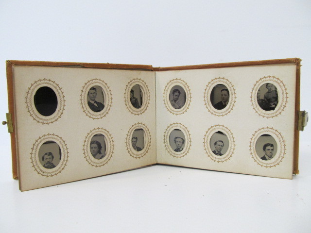 lot 162 image: 2 Antique 1860s-70s Tintype Photo Albums FULL of Photos