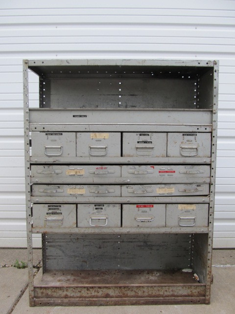 lot 179 image: Vintage Industrial REPUBLIC STEEL Parts Tool File 12-Drawer Cabinet