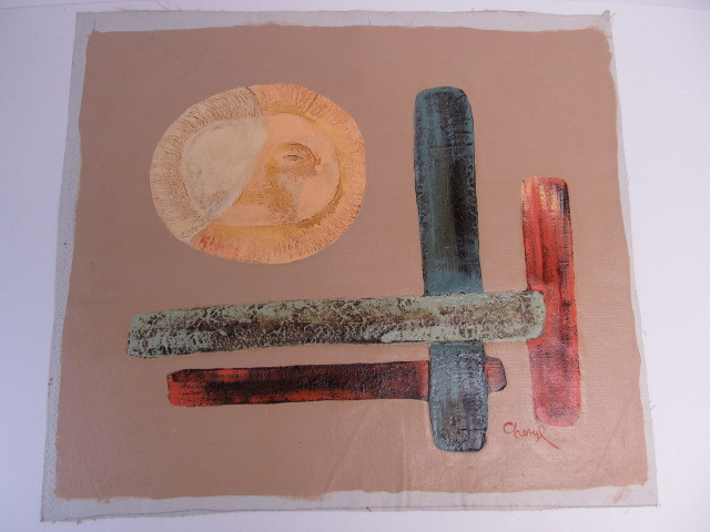 lot 115 image: Unframed Signed Mid Century Abstract Oil on Canvas Painting