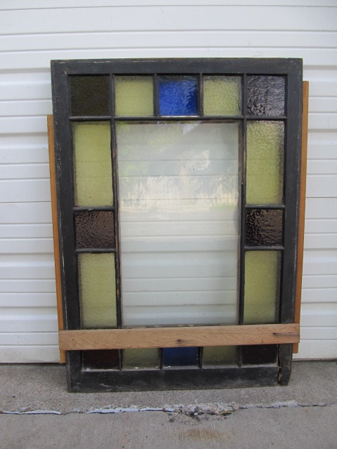 lot 201 image: Antique Stained Glass 17-Panel Window
