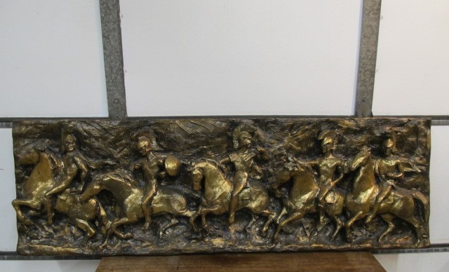 lot 23 image: LARGE Vintage Mid Century 1967 Signed J. SEGURA Roman Soldier Deep Relief Wall Sculpture