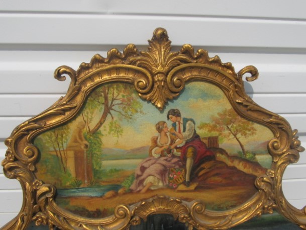 lot 225 image: Beautiful Large Vintage Gilt Wood Venetian Rococo Style Wall Mirror wHand Painted Scene