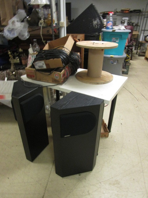 lot 567 image: BOSE SPEAKERS WITH WIRE AND SPOOL