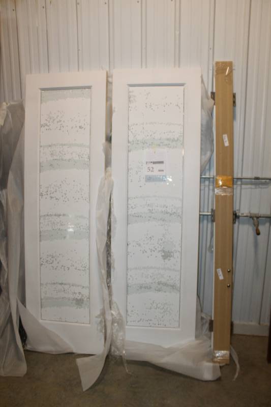 lot 52 image: Lot of (2) Single Full Length Clear Glass Wood House Interior Double Door 4-0 X 6-8