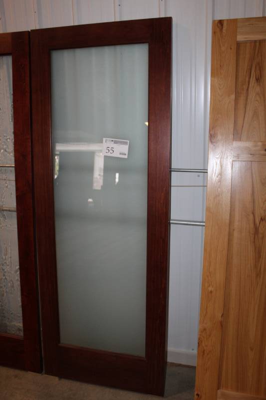 lot 55 image: Single Frosted Full Length Glass Wood House Interior Door