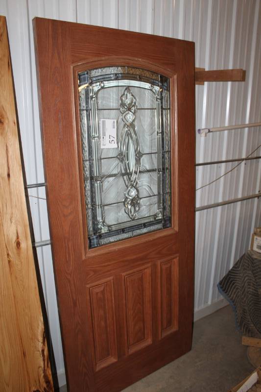 lot 57 image: 12-Decorative Glass 3-Panel House Entry Door