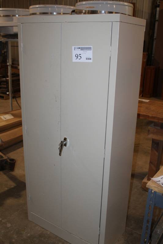 lot 95 image: 2-Door Locking Metal Utility Cabinet with 3-Shelves, Key