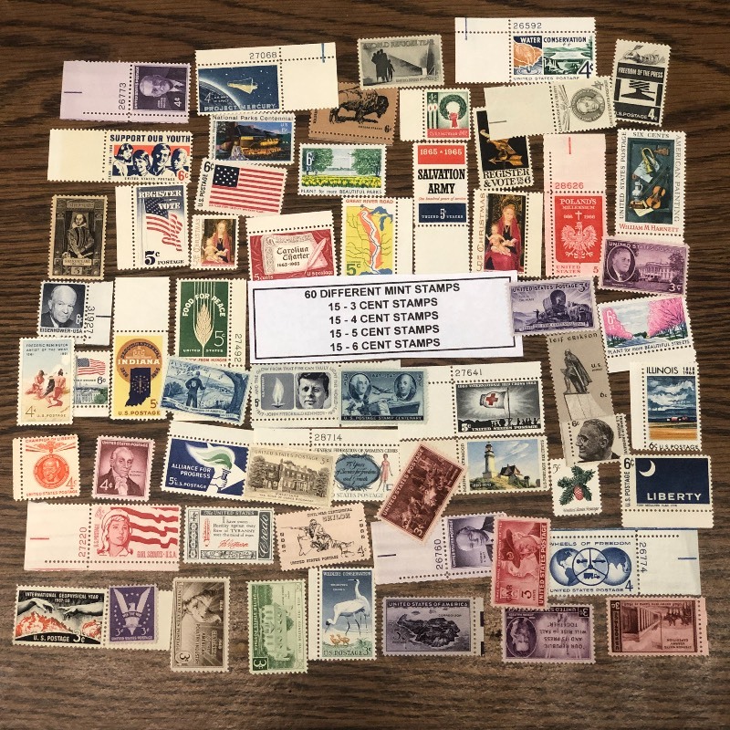 (60) Different Mint U.S. Stamps