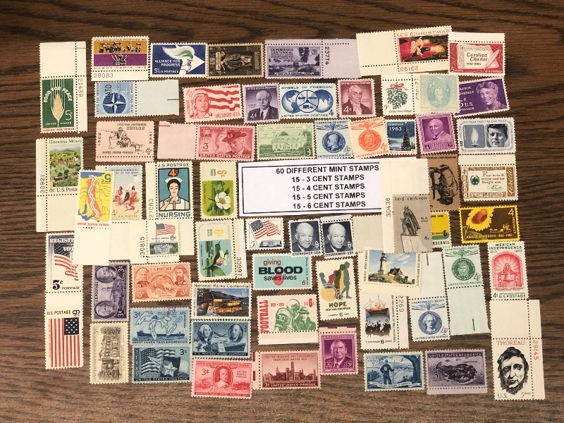 (60) Different Mint U.S. Stamps
