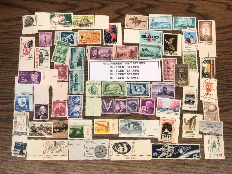 (60) Different Mint U.S. Stamps