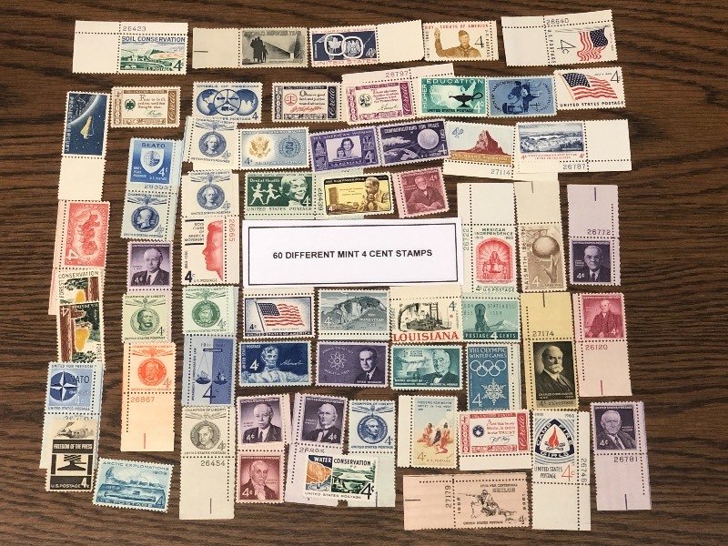(60) Different Mint 4-Cent U.S. Stamps