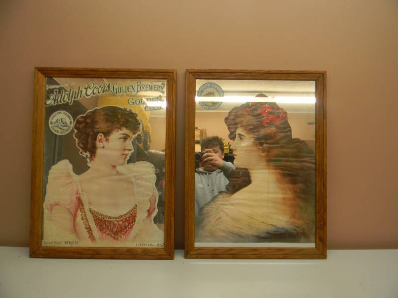 lot 38 image: 2 VINTAGE ADOLF COORS GOLDEN BREWERY COLORADO MIRROR SIGNS - RARE COLLECTIBLE - NICE - APPROX 18 BY 24 - SEE PICTURES